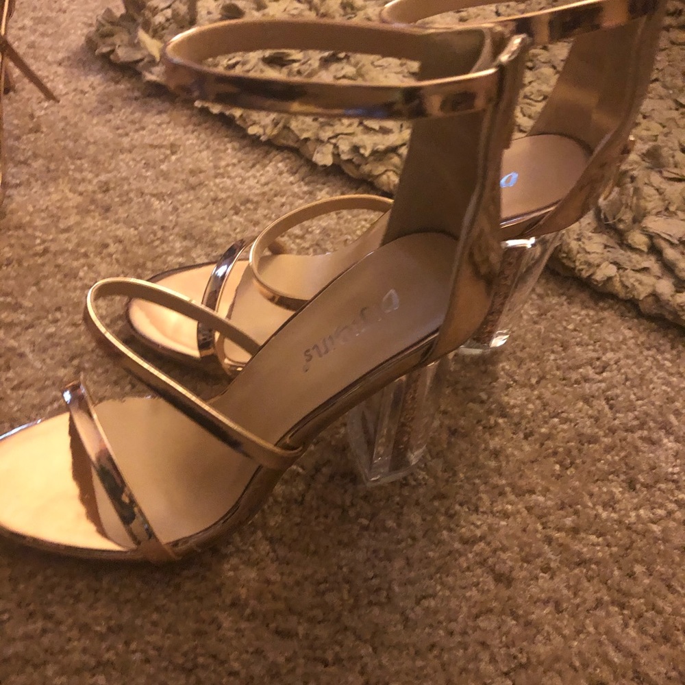 Rose gold block heels